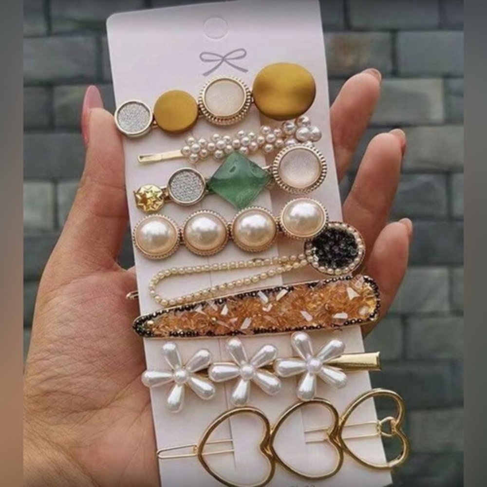 ✨NEW Elegant Gold and Pearl Hair Clip Set HEART STAR 🌟